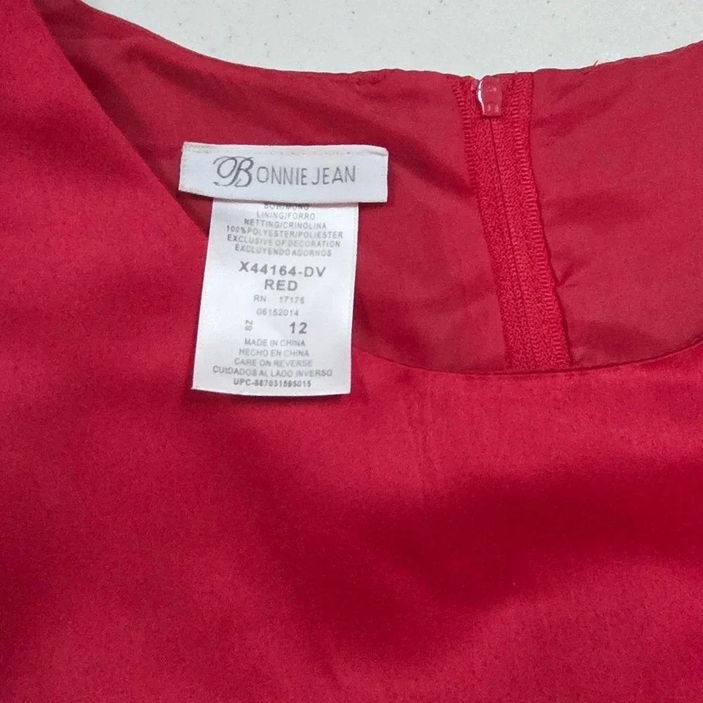Bonnie Jean Girls Red Rosette Tiered Tulle Formal Party Dress Size 12 X44164-DV